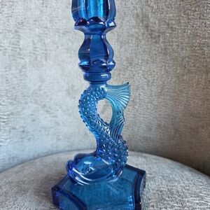 Beautiful Vintage Cobalt Blue Dalzell Viking Koi Fish Candlestick Holder 9" Rare